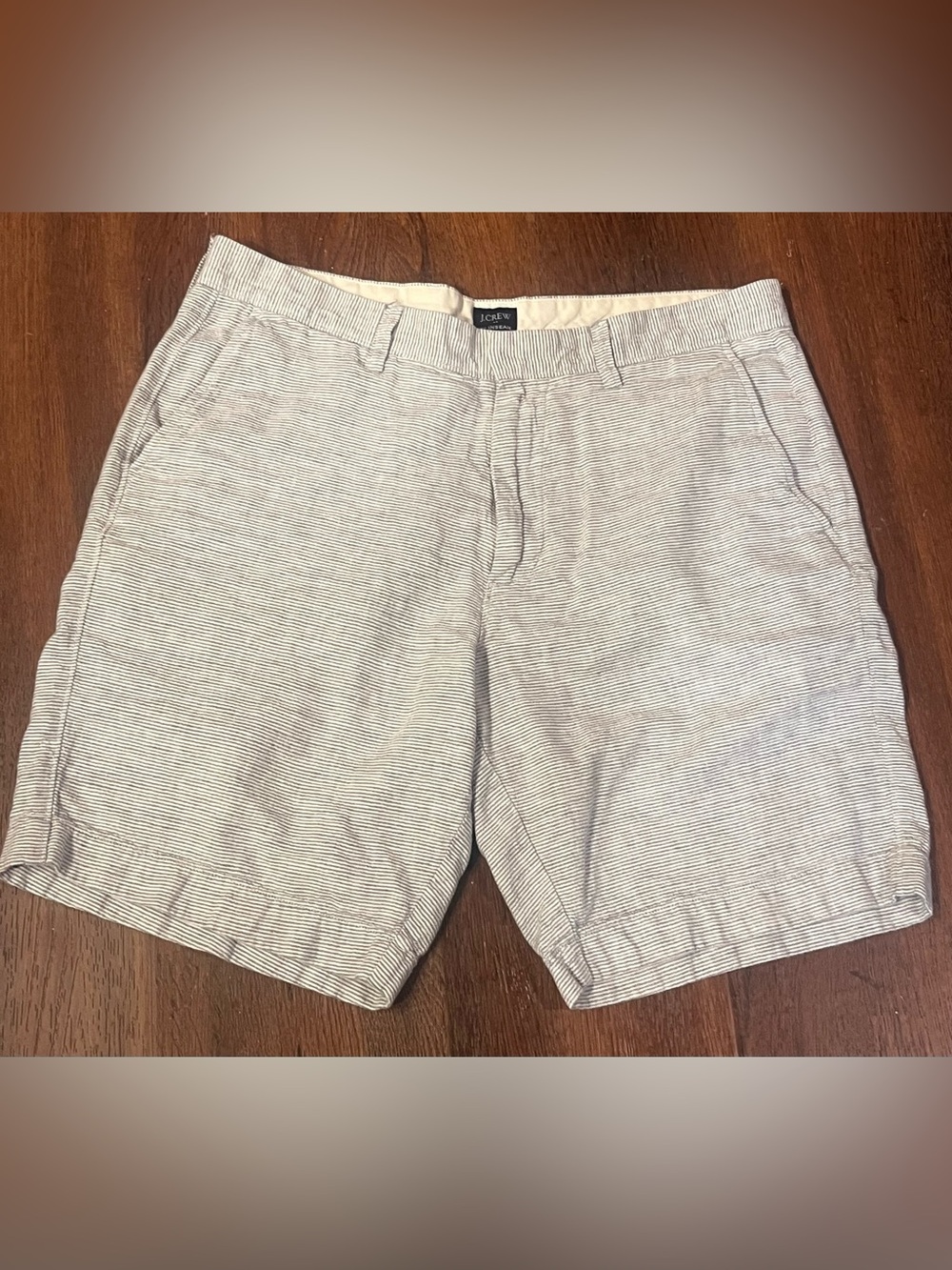 J. Crew Men's Light Gray and Navy Micro-Stripe Flat Front Shorts